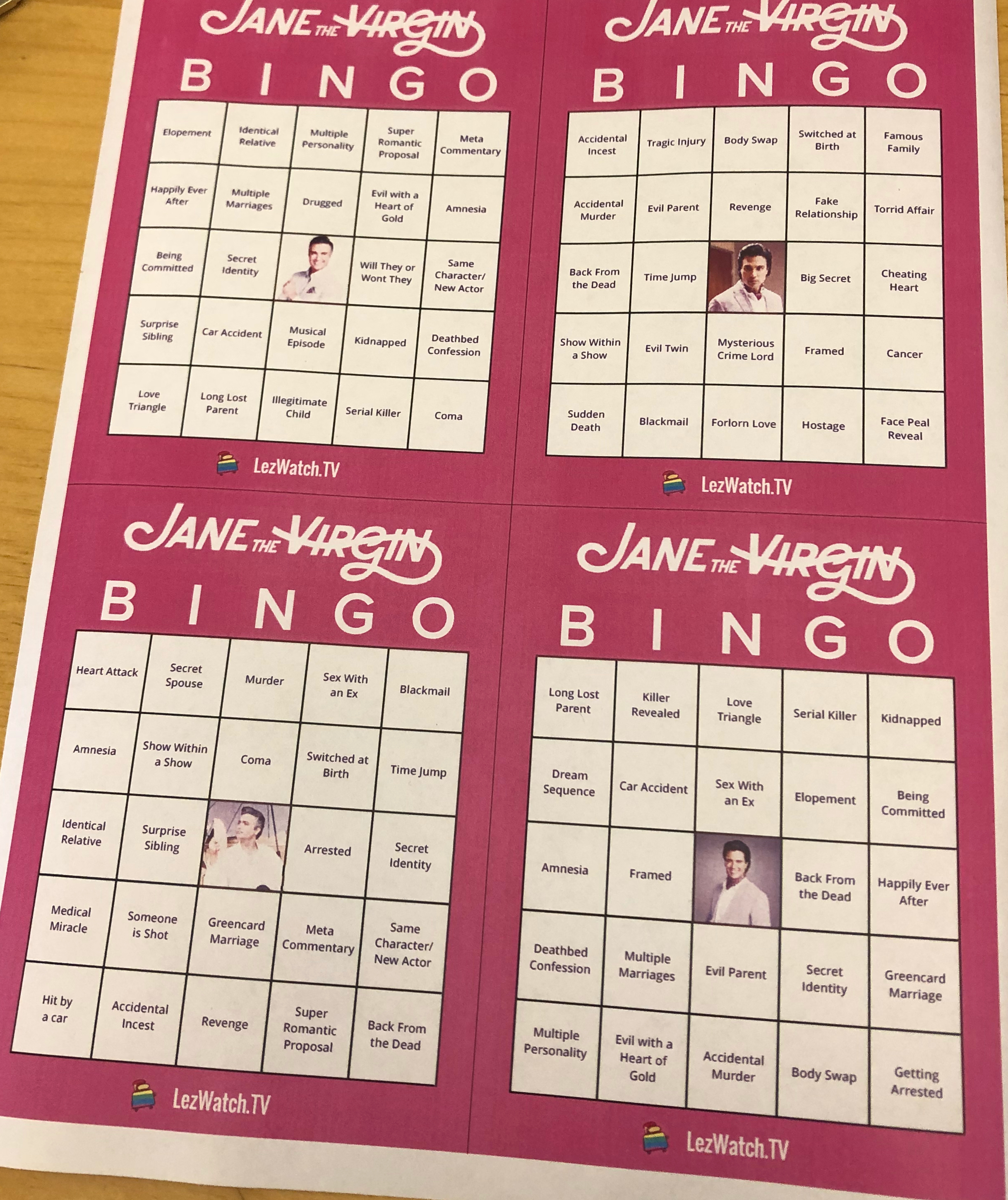 Sample of the Jane The Virgin Bingo.